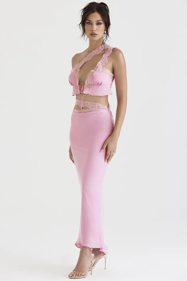 House Of CB MathildaPink Lace Trim Maxi Skirt 8211 SALE Pink Women Skirts