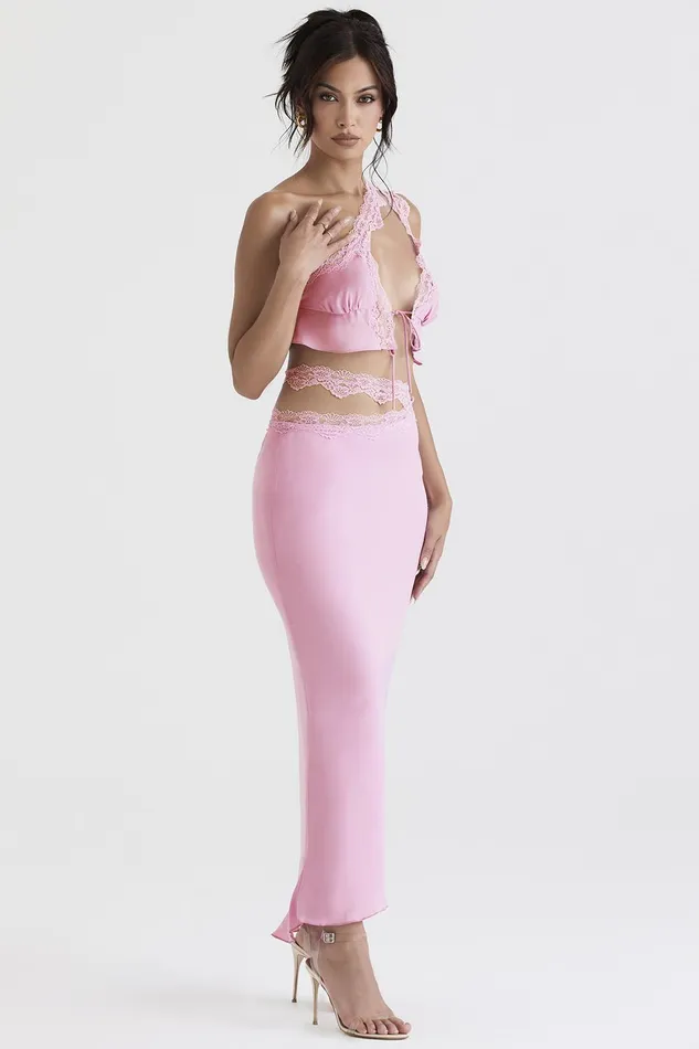 House Of CB MathildaPink Lace Trim Maxi Skirt 8211 SALE Pink Women Skirts