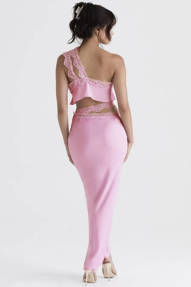 House Of CB MathildaPink Lace Trim Maxi Skirt 8211 SALE Pink Women Skirts