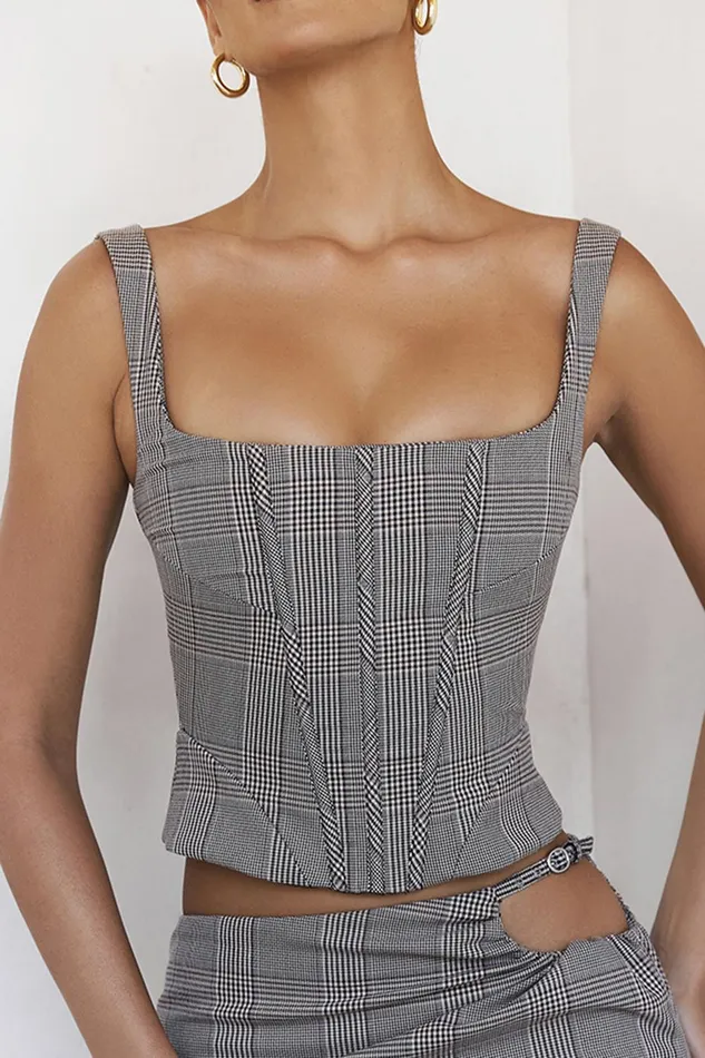House Of CB Mistress Rocks Monochrome Square Neck Chequered Corset 8211 SALE Women Corsets