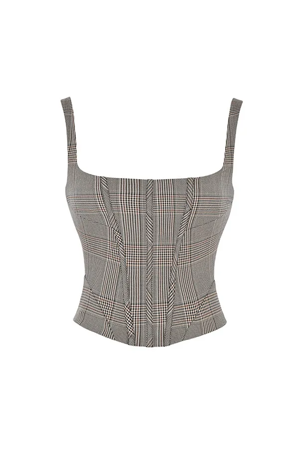 House Of CB Mistress Rocks Monochrome Square Neck Chequered Corset 8211 SALE Women Corsets