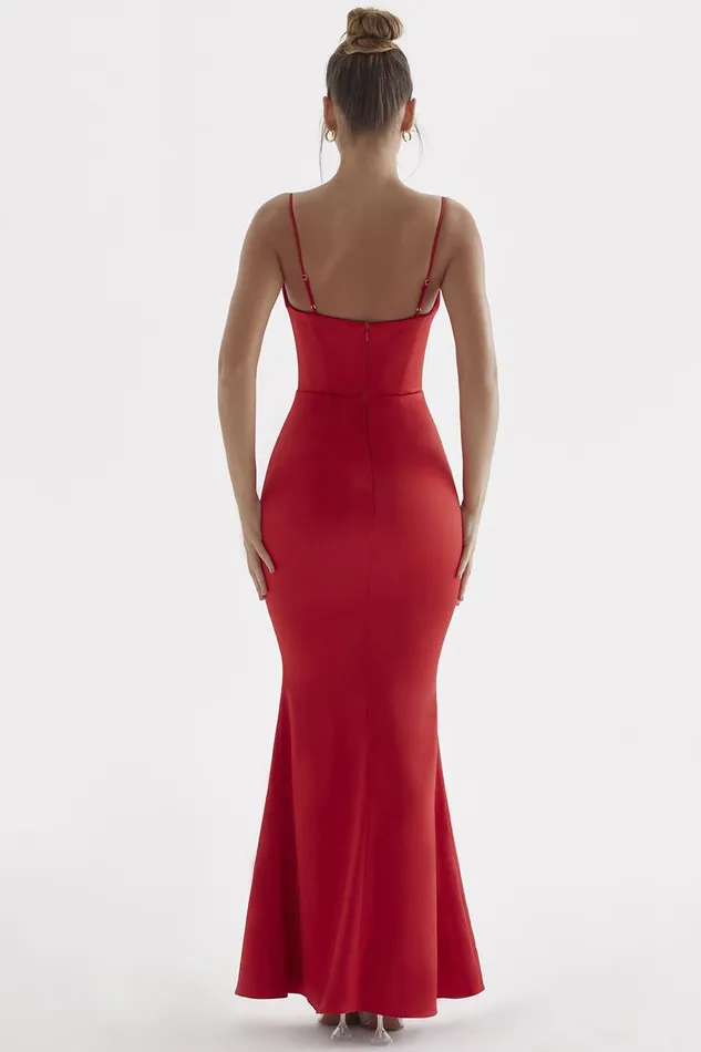 House Of CB OlivetteRed Rose Satin Corset Maxi Dress Red Women Bodycon Dresses