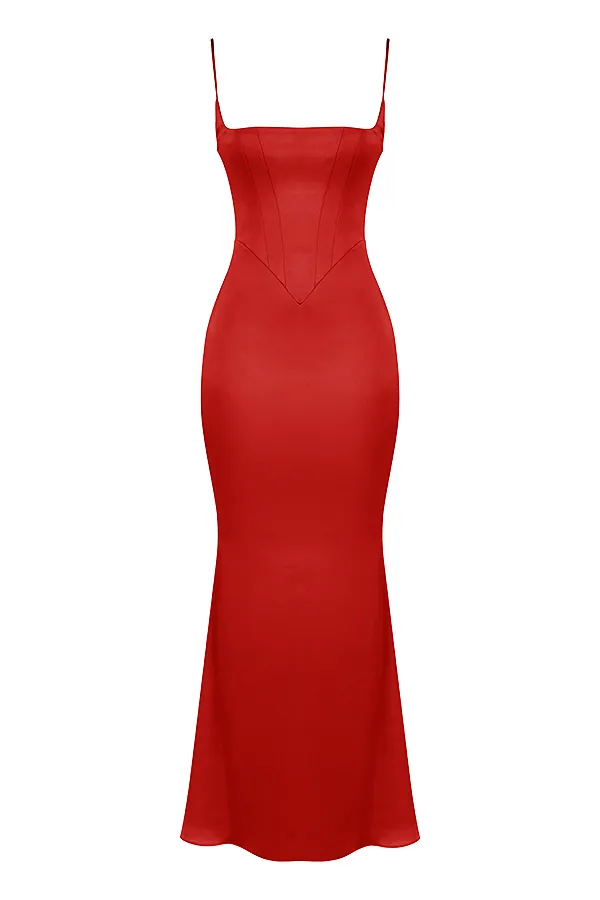 House Of CB OlivetteRed Rose Satin Corset Maxi Dress Red Women Bodycon Dresses