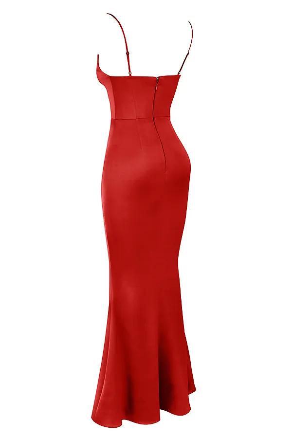House Of CB OlivetteRed Rose Satin Corset Maxi Dress Red Women Bodycon Dresses