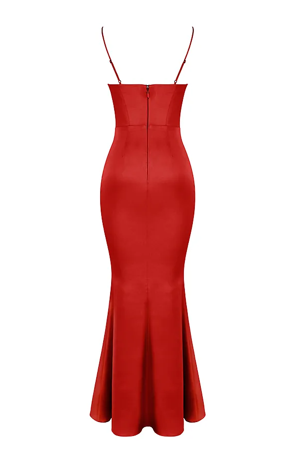 House Of CB OlivetteRed Rose Satin Corset Maxi Dress Red Women Bodycon Dresses