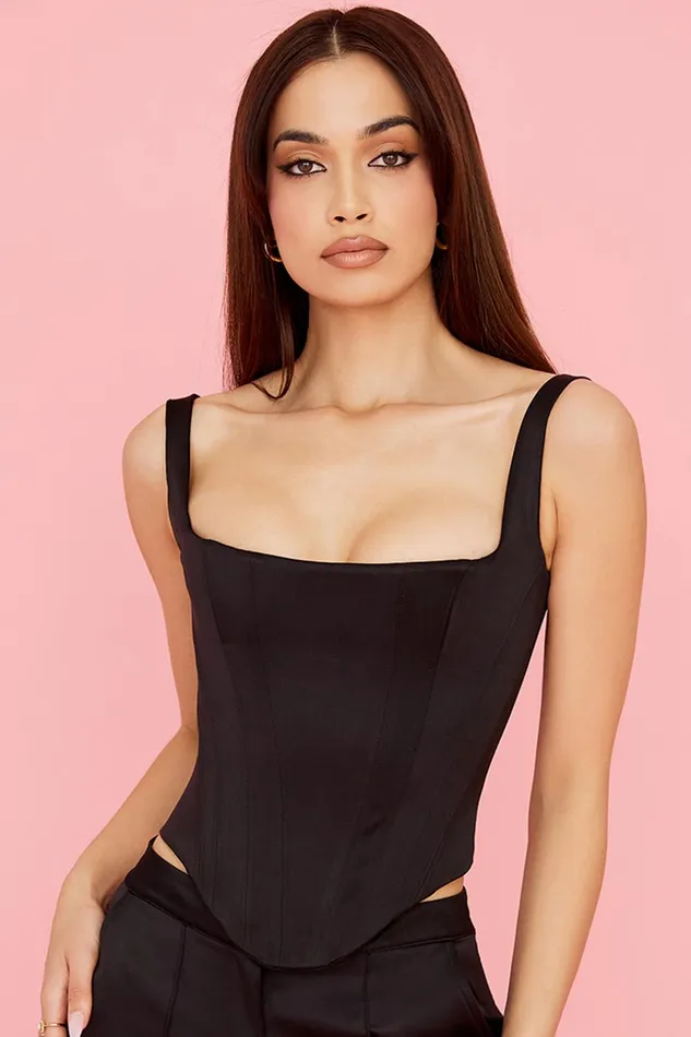 House Of CB RafaBlack Satin Longline Corset Black Women Corsets