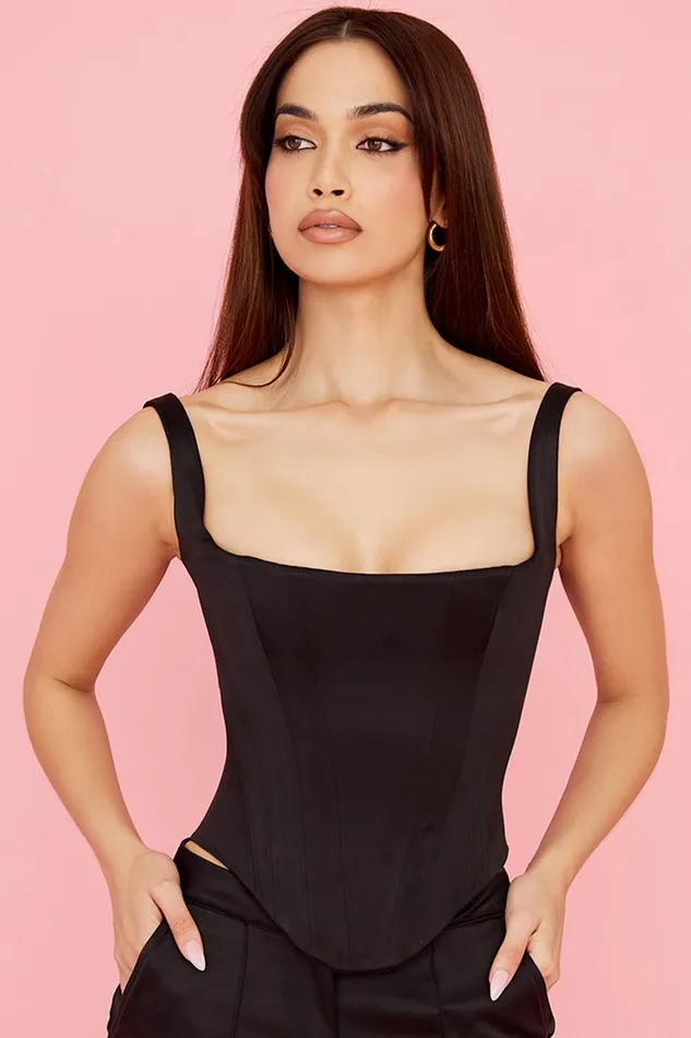 House Of CB RafaBlack Satin Longline Corset Black Women Corsets