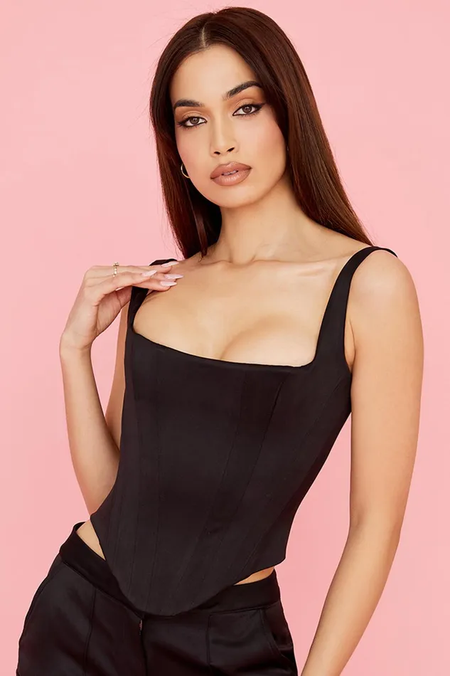 House Of CB RafaBlack Satin Longline Corset Black Women Corsets