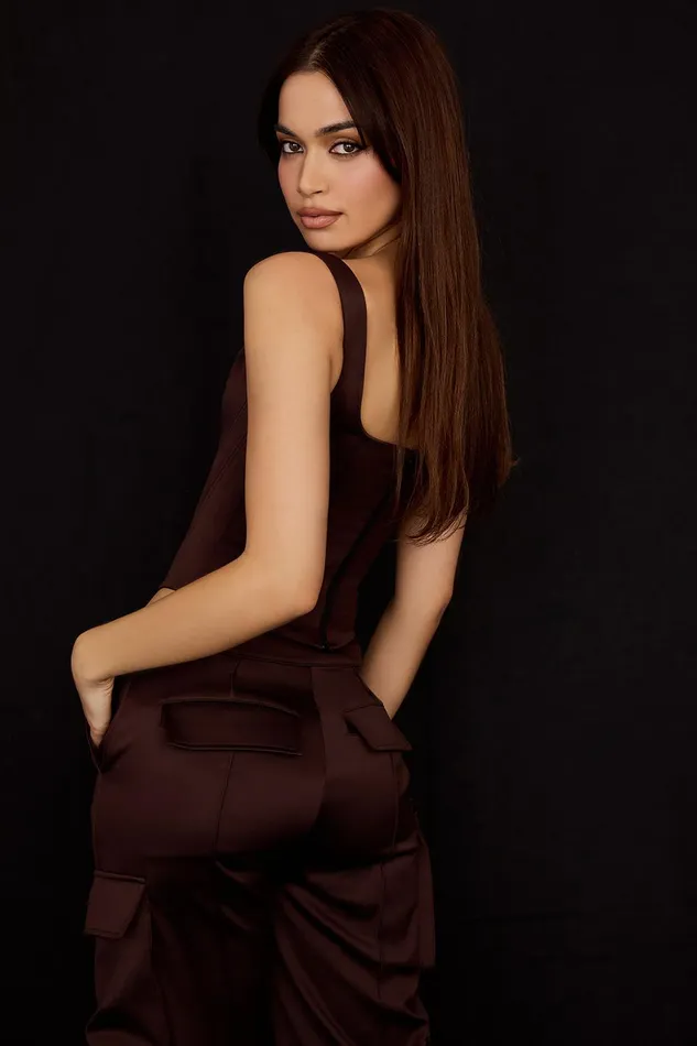 House Of CB RafaChocolate Satin Longline Corset Chocolate Women Corsets