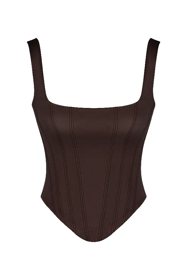 House Of CB RafaChocolate Satin Longline Corset Chocolate Women Corsets