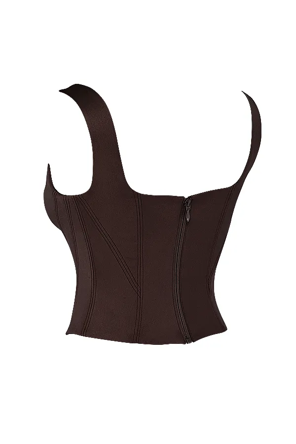 House Of CB RafaChocolate Satin Longline Corset Chocolate Women Corsets