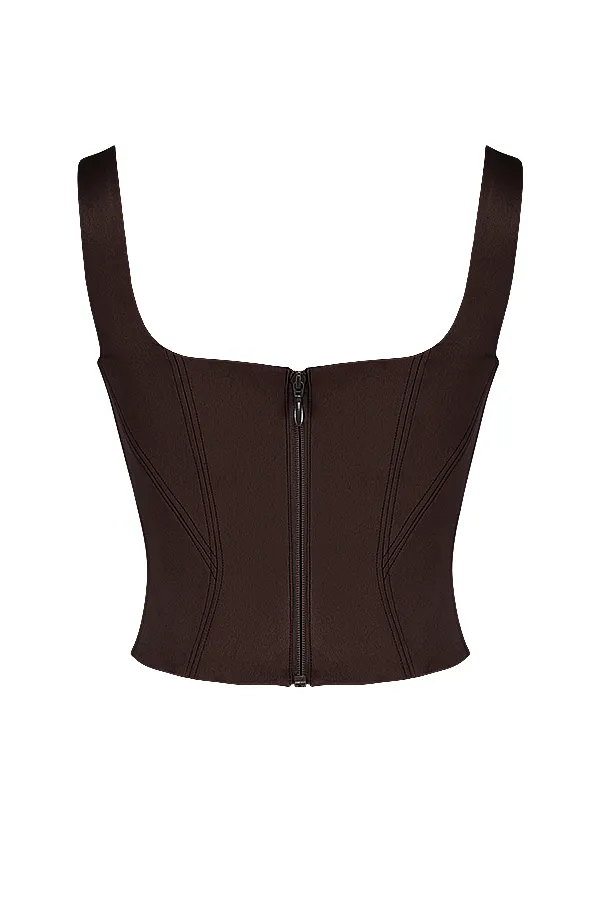 House Of CB RafaChocolate Satin Longline Corset Chocolate Women Corsets