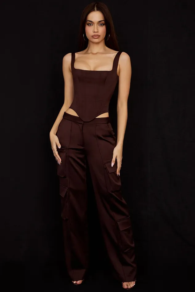 House Of CB RafaChocolate Satin Longline Corset Chocolate Women Corsets
