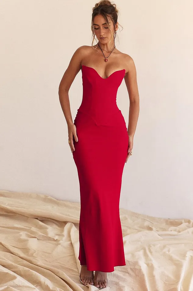 House Of CB TamaraCherry Strapless Corset Dress Cherry Women Bodycon Dresses