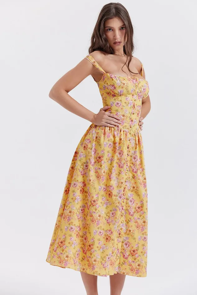 House Of CB TatianaButter Print Midi Sundress Butter Women Corset Dresses