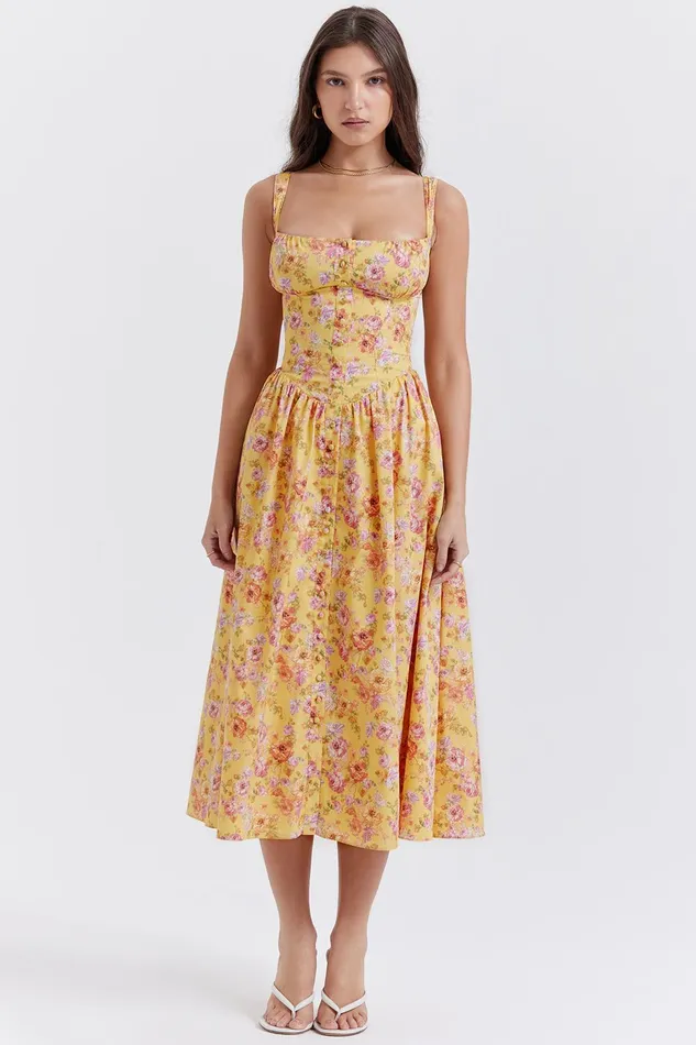House Of CB TatianaButter Print Midi Sundress Butter Women Corset Dresses