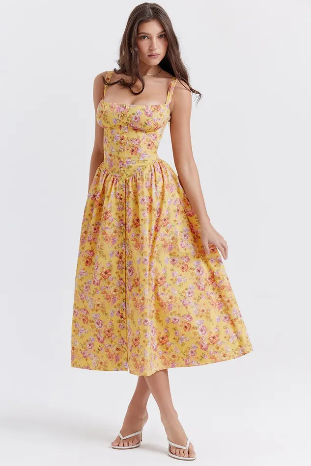 House Of CB TatianaButter Print Midi Sundress Butter Women Corset Dresses