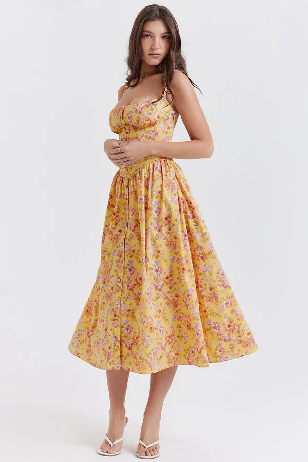 House Of CB TatianaButter Print Midi Sundress Butter Women Corset Dresses