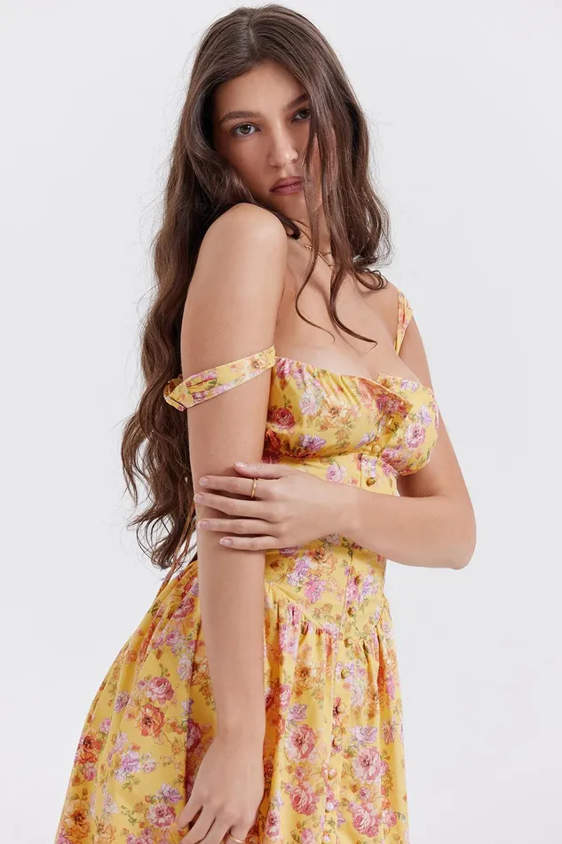 House Of CB TatianaButter Print Midi Sundress Butter Women Corset Dresses
