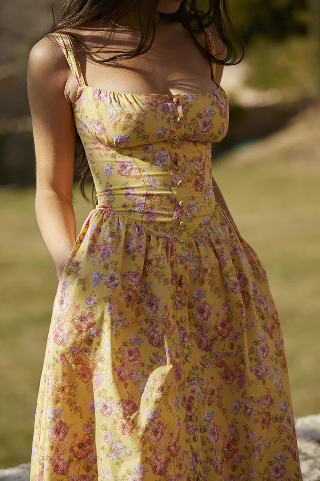 House Of CB TatianaButter Print Midi Sundress Butter Women Corset Dresses