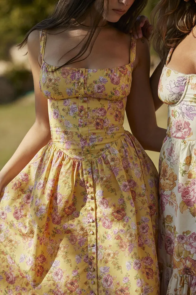 House Of CB TatianaButter Print Midi Sundress Butter Women Corset Dresses