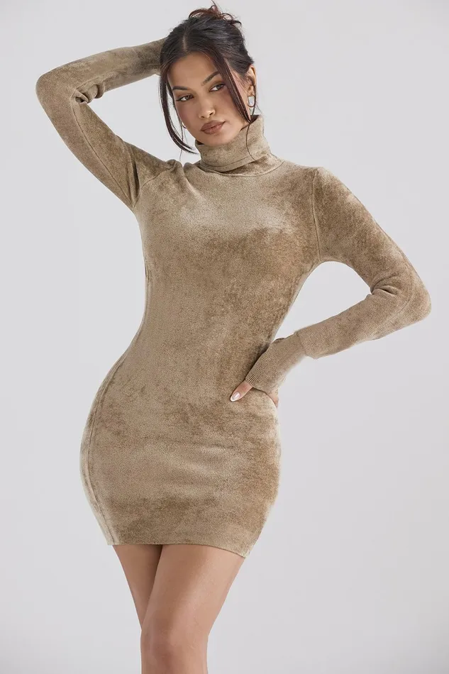 House Of CB TayaFawn Chenille Mini Dress 8211 SALE Fawn Women Bodycon Dresses