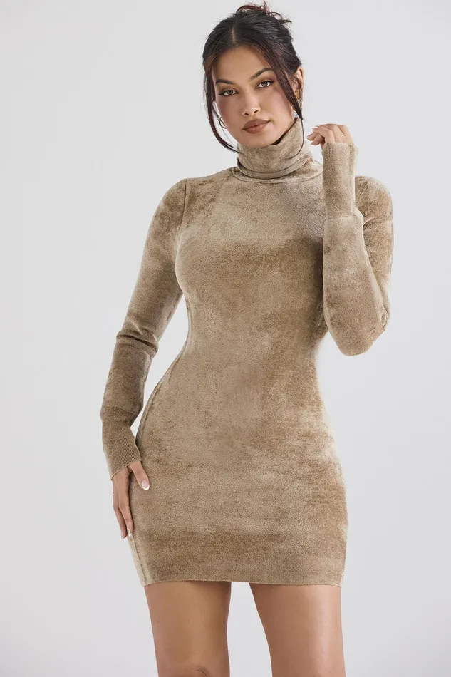 House Of CB TayaFawn Chenille Mini Dress 8211 SALE Fawn Women Bodycon Dresses