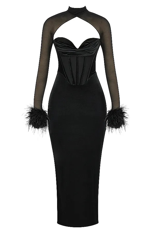 House Of CB ThaliaBlack Velvet Corset Maxi Dress Black Women Corset Dresses