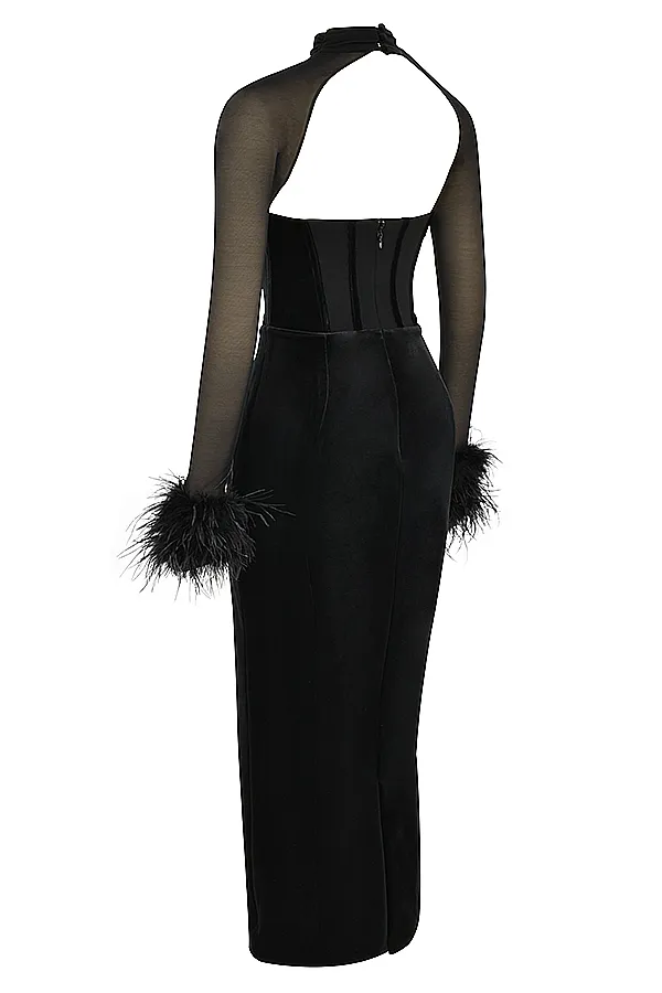 House Of CB ThaliaBlack Velvet Corset Maxi Dress Black Women Corset Dresses