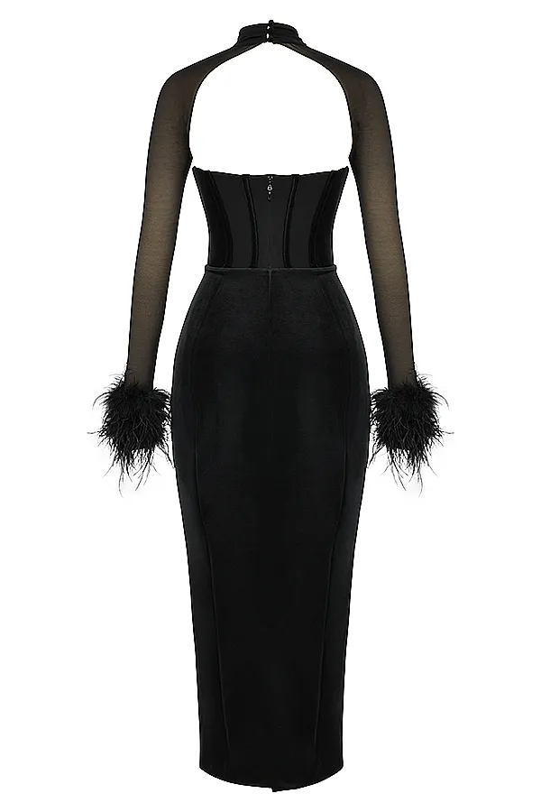 House Of CB ThaliaBlack Velvet Corset Maxi Dress Black Women Corset Dresses