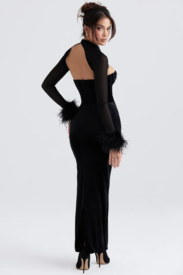 House Of CB ThaliaBlack Velvet Corset Maxi Dress Black Women Corset Dresses