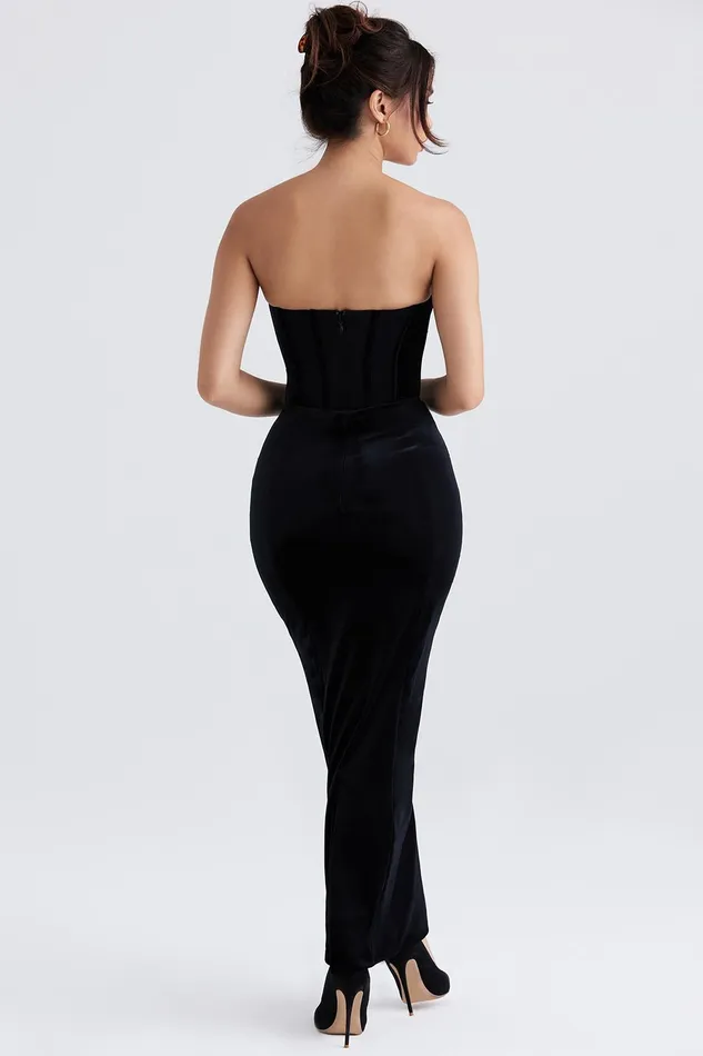 House Of CB ThaliaBlack Velvet Corset Maxi Dress Black Women Corset Dresses
