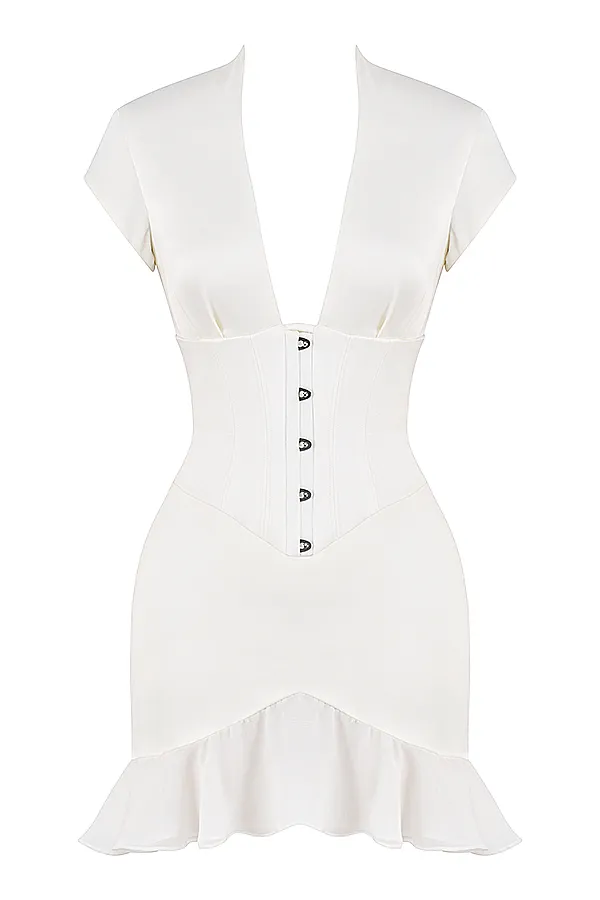 House Of CB TiannaIvory Ruffle Corset Dress 8211 SALE Ivory Women Bodycon Dresses