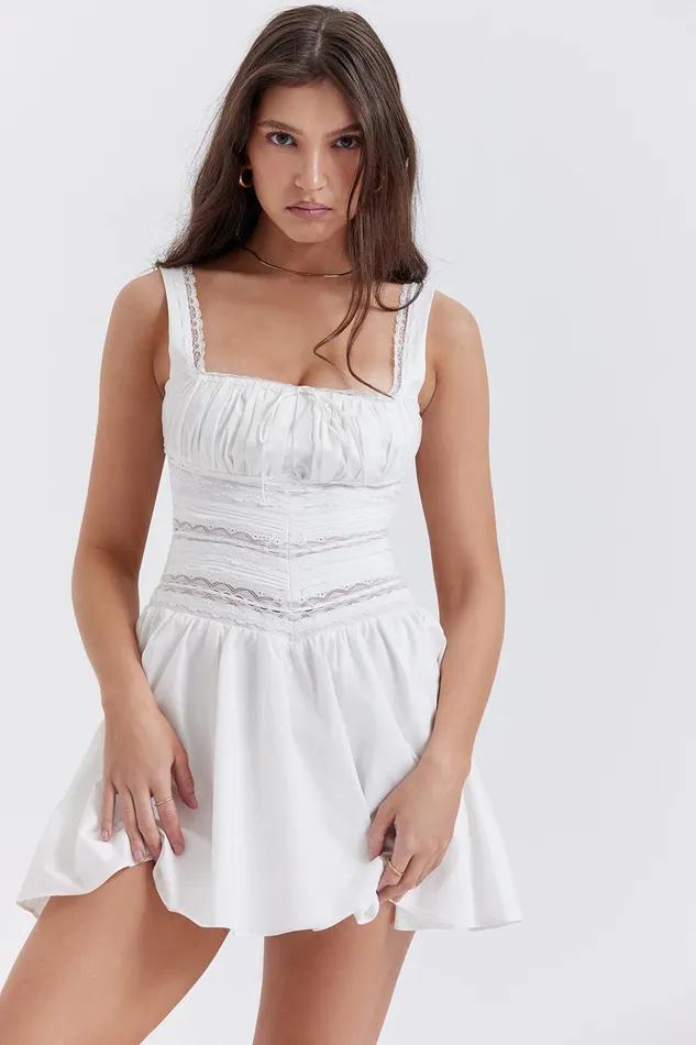House Of CB TiffaniWhite Lace Trim Mini Dress White Women Mini Dresses