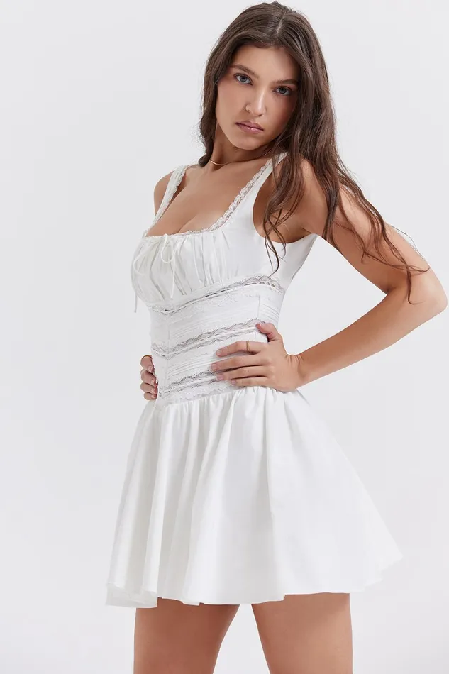House Of CB TiffaniWhite Lace Trim Mini Dress White Women Mini Dresses