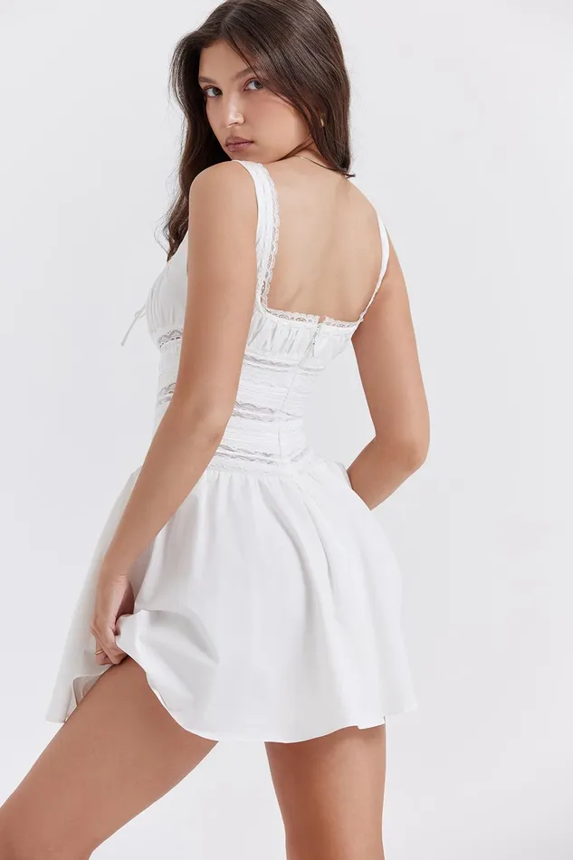 House Of CB TiffaniWhite Lace Trim Mini Dress White Women Mini Dresses