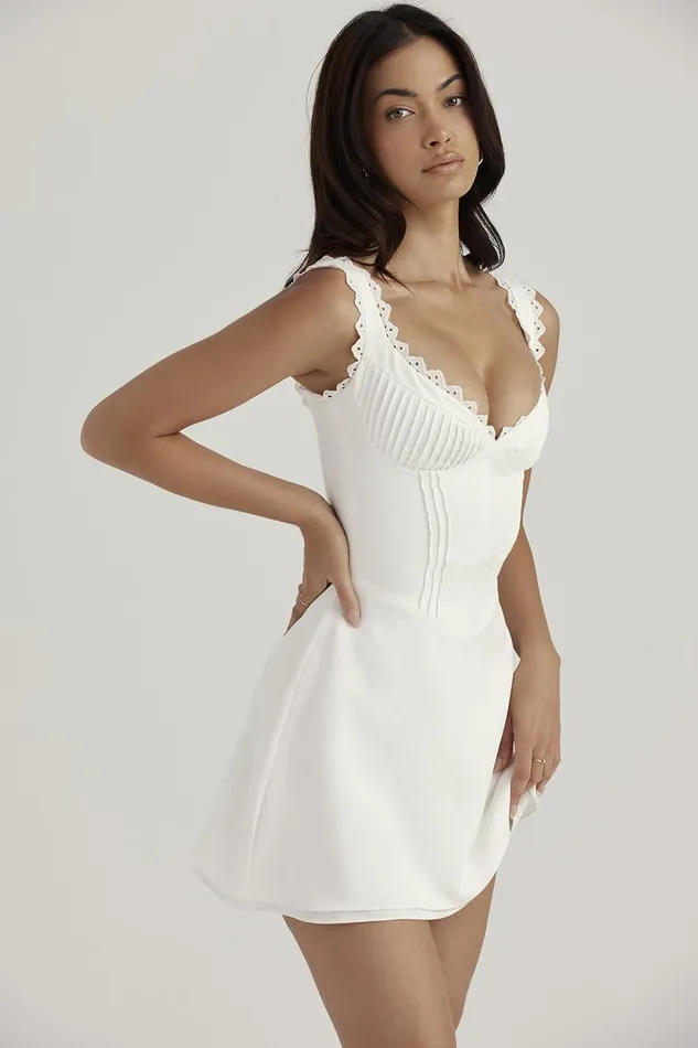 House Of CB TillyWhite Pin Tuck Mini Dress White Women Corset Dresses