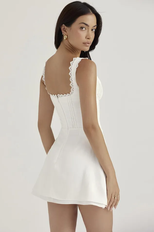 House Of CB TillyWhite Pin Tuck Mini Dress White Women Corset Dresses