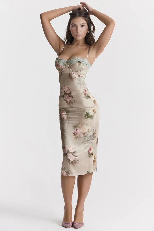 House Of CB VenusVintage Floral Midi Dress Vintage Women Bodycon Dresses