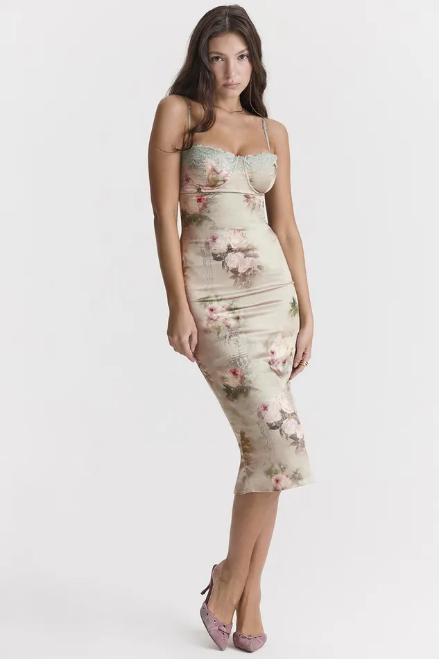 House Of CB VenusVintage Floral Midi Dress Vintage Women Bodycon Dresses