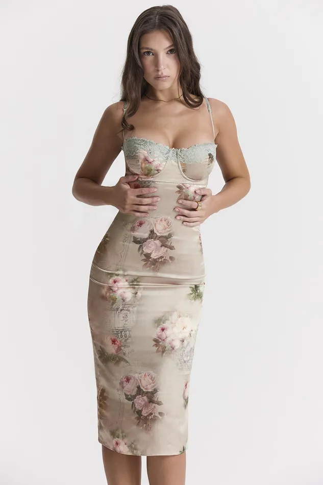 House Of CB VenusVintage Floral Midi Dress Vintage Women Bodycon Dresses