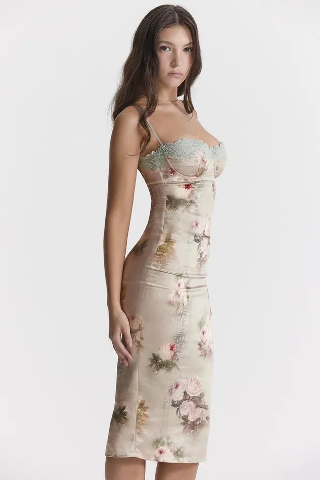 House Of CB VenusVintage Floral Midi Dress Vintage Women Bodycon Dresses