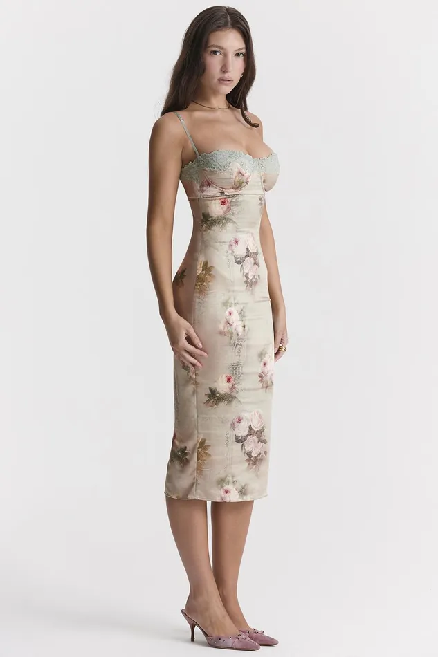 House Of CB VenusVintage Floral Midi Dress Vintage Women Bodycon Dresses