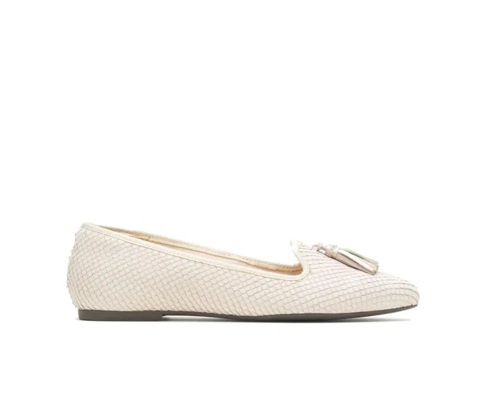 Hush Puppies Flats and SlipOns Women Sadie Tassel SlipOn Eggnog Cobra Leather
