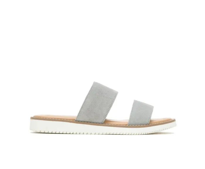 Hush Puppies Sandals Women Briard 2 Band Slide Light Grey Suede