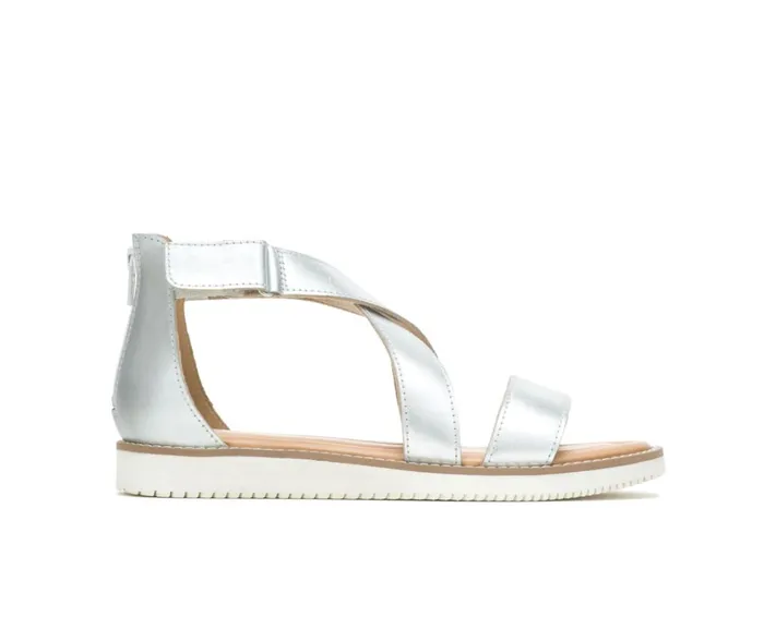 Hush Puppies Sandals Women Briard X Back Zip Silver Metallic Leather