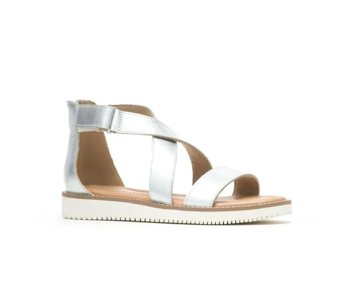Hush Puppies Sandals Women Briard X Back Zip Silver Metallic Leather Hush Puppies Sandals Women Briard X Back Zip Silver Metallic Leather