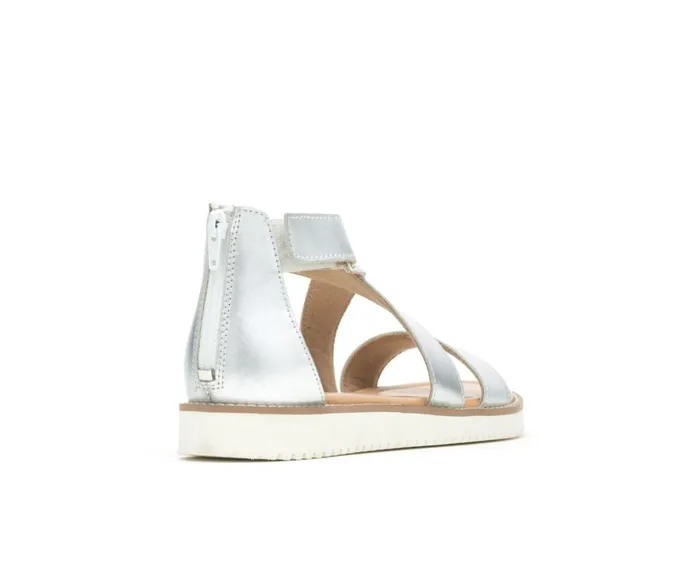 Hush Puppies Sandals Women Briard X Back Zip Silver Metallic Leather Hush Puppies Sandals Women Briard X Back Zip Silver Metallic Leather