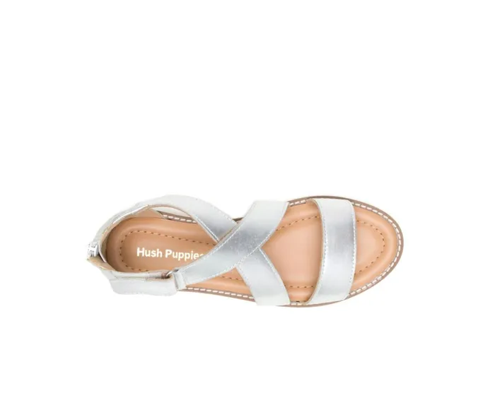 Hush Puppies Sandals Women Briard X Back Zip Silver Metallic Leather Hush Puppies Sandals Women Briard X Back Zip Silver Metallic Leather