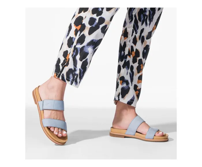 Hush Puppies Sandals Women Lilly 2 Band Slide Blue Dusk Nubuck